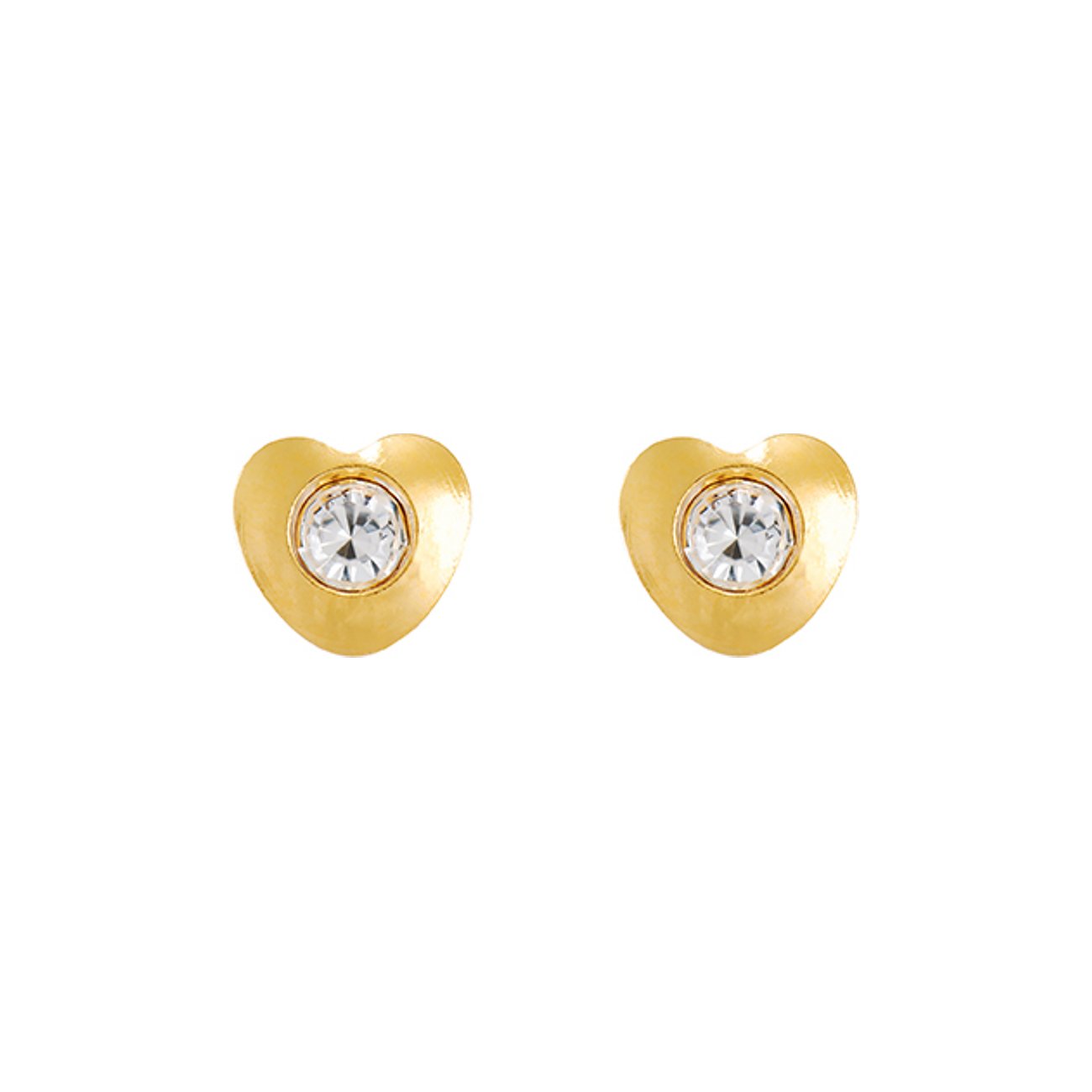 Studex Ohrstecker aus Chirurgenstahl mit goldenem Herz und einem funkelnden Kristallstein in der Mitte.