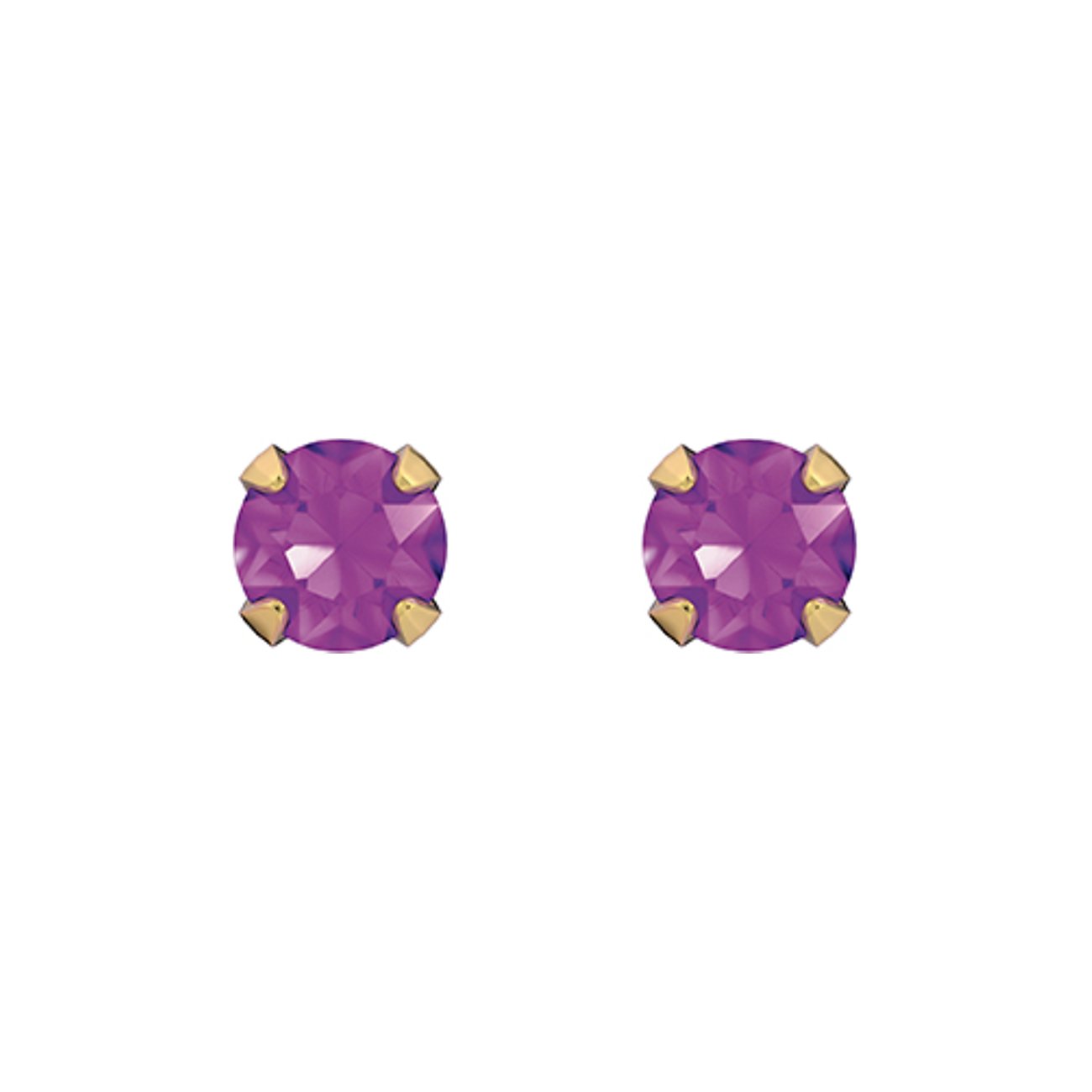 Zwei Studex Ohrstecker aus Chirurgenstahl mit jeweils einem runden, violetten Schmuckstein in goldfarbener Fassung.