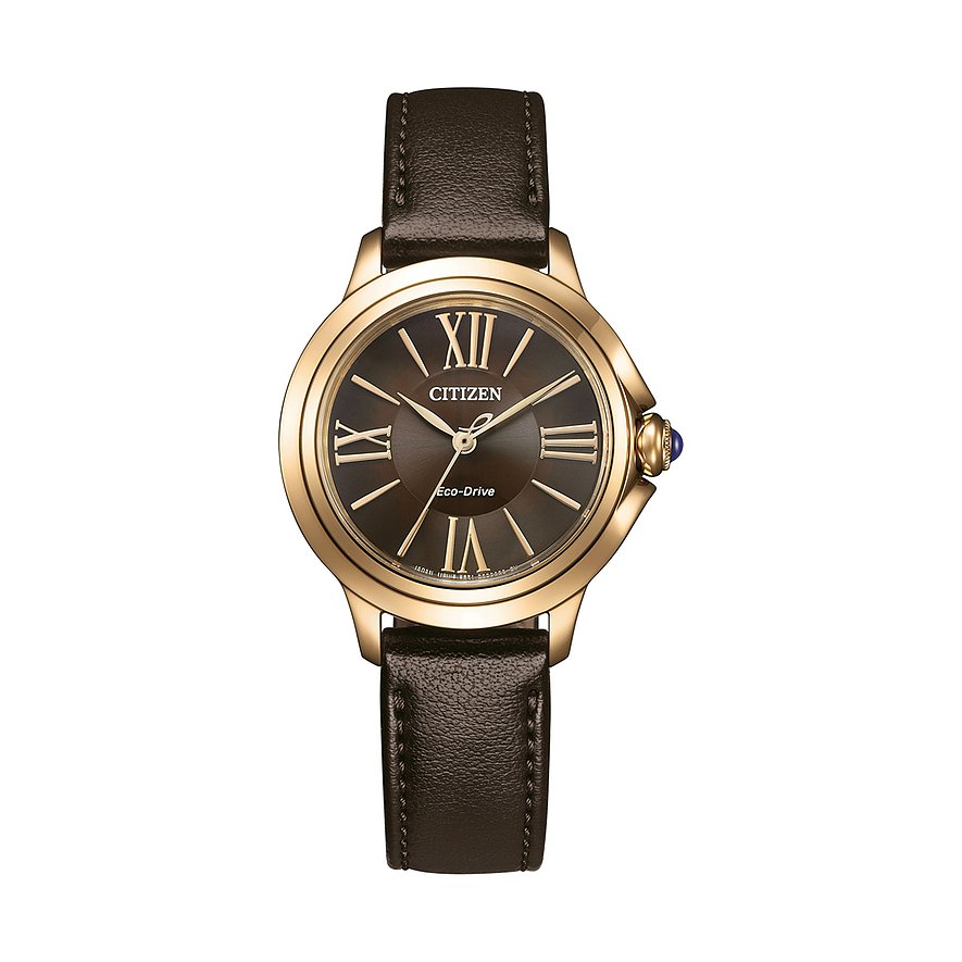 Citizen Damenuhr EM1163-09X, Damen, Edelstahl, Armband: Lederimitat, Quarz, analog