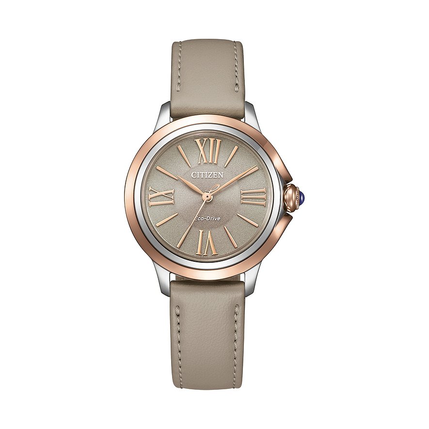 Citizen Damenuhr EM1166-01Z, Damen, Edelstahl, Armband: Lederimitat, Quarz, analog