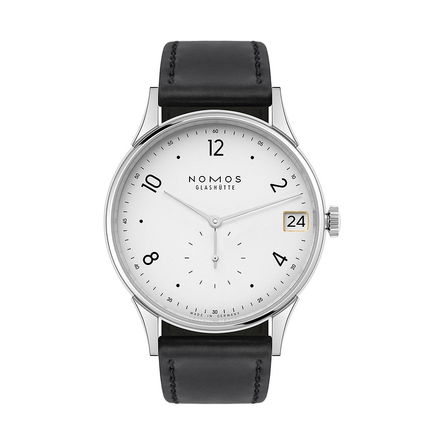 Nomos Glashütte Herrenuhr Minimatik 39 Datum 1250, Herren, Edelstahl, Armband: Pferdeleder, Handaufzug, analog