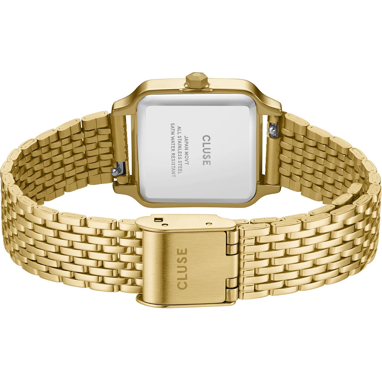 Cluse Damenuhr mit goldfarbenem Edelstahlgehäuse und Gliederarmband.