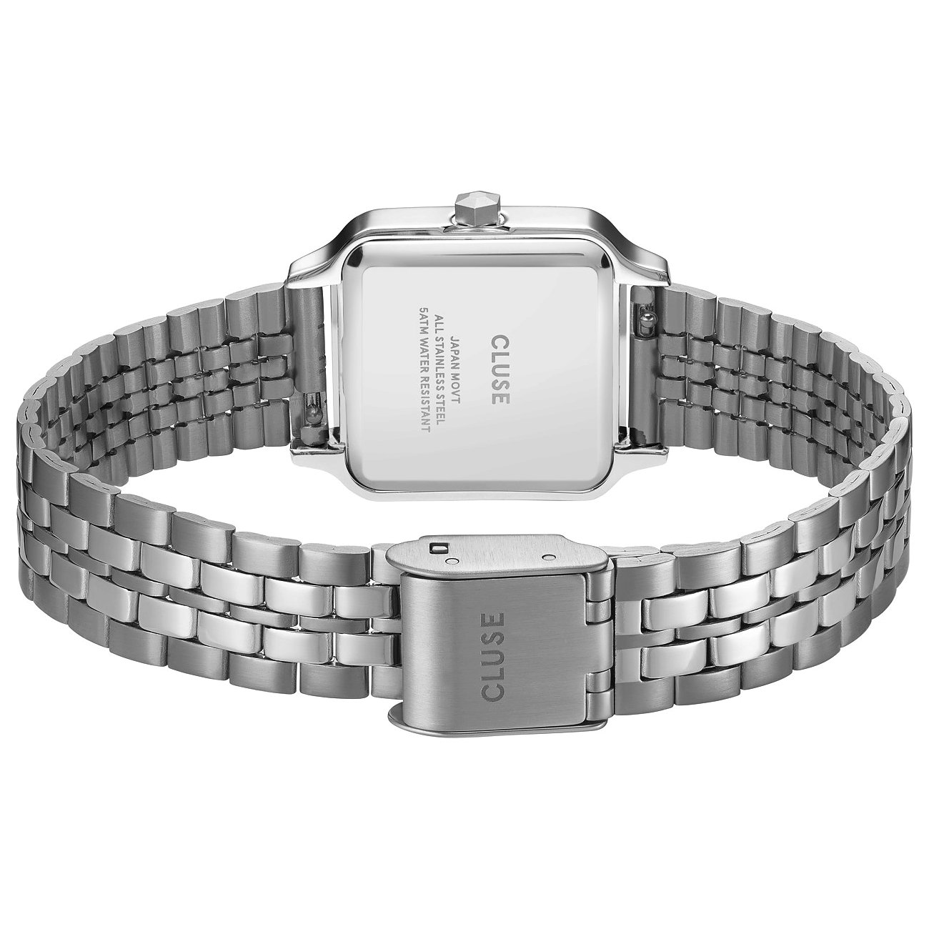 Cluse Damenuhr mit Edelstahlgehäuse, silberfarbenes Gliederarmband.