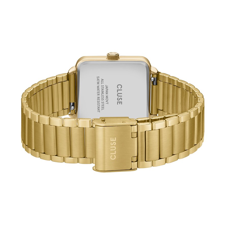 Cluse Damenuhr mit goldfarbenem Edelstahlgehäuse und Gliederarmband.