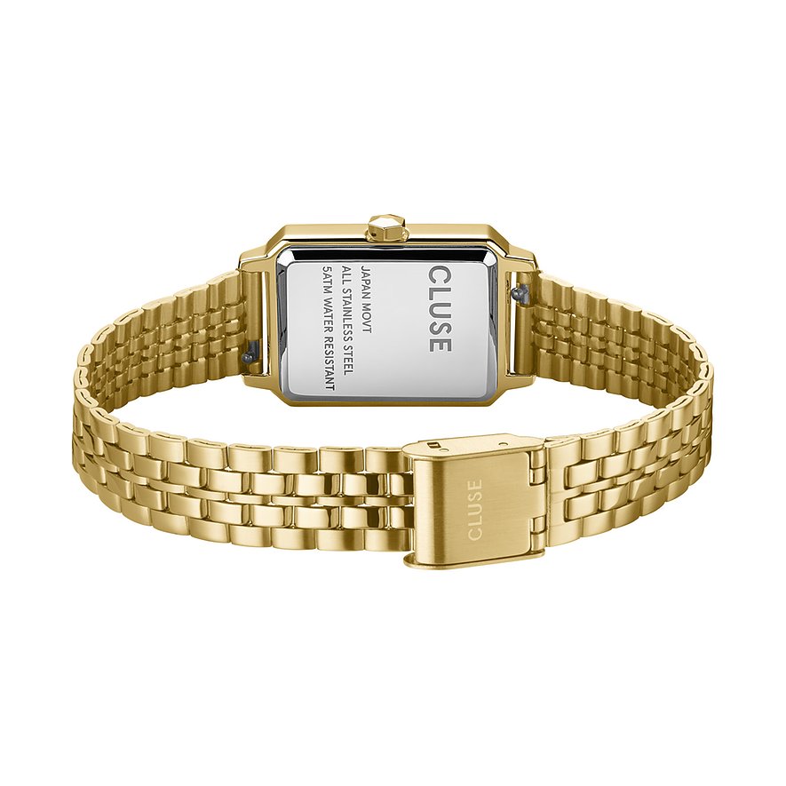 Cluse Damenuhr mit goldfarbenem Edelstahlgehäuse und Milanaise-Armband.
