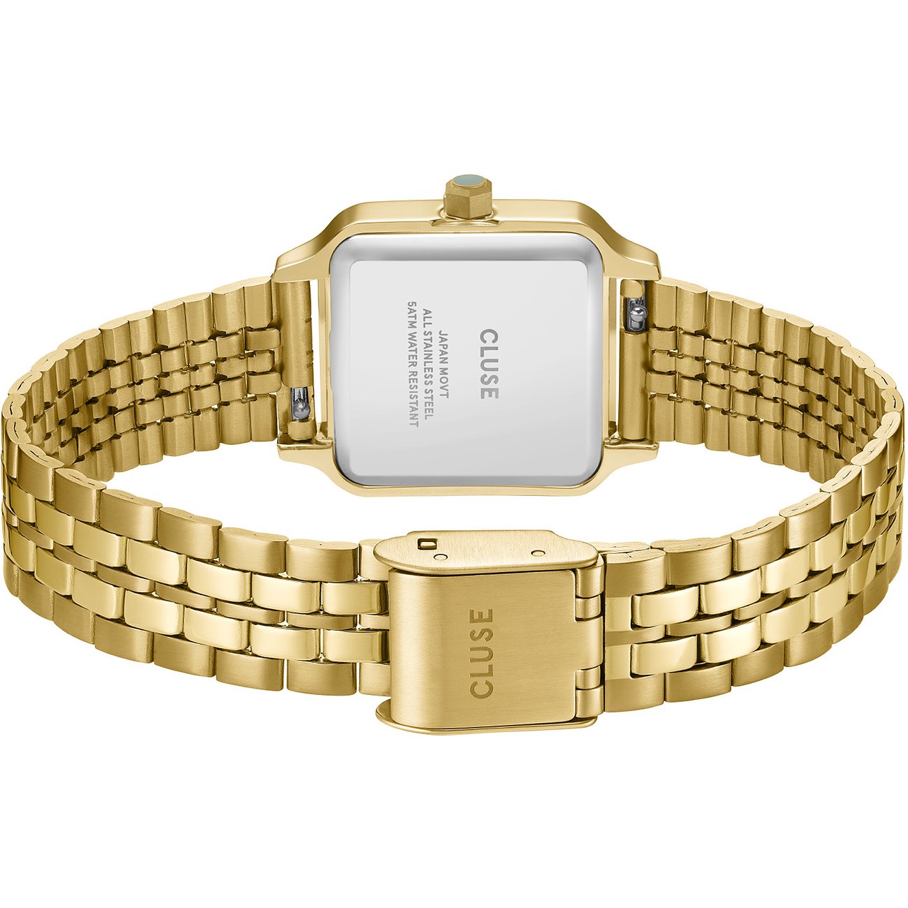 Cluse Damenuhr mit goldfarbenem Edelstahlgehäuse und Gliederarmband.