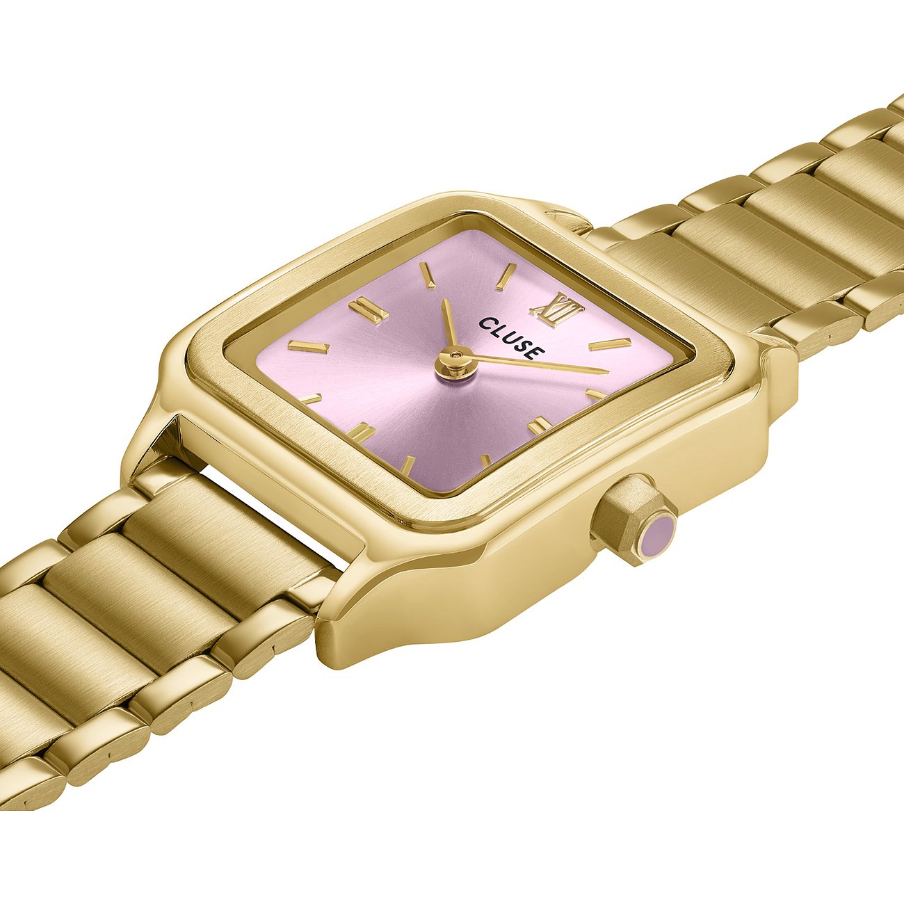 Cluse Damenuhr mit goldfarbenem Gehäuse, analogem Zifferblatt und silberfarbenem Armband.