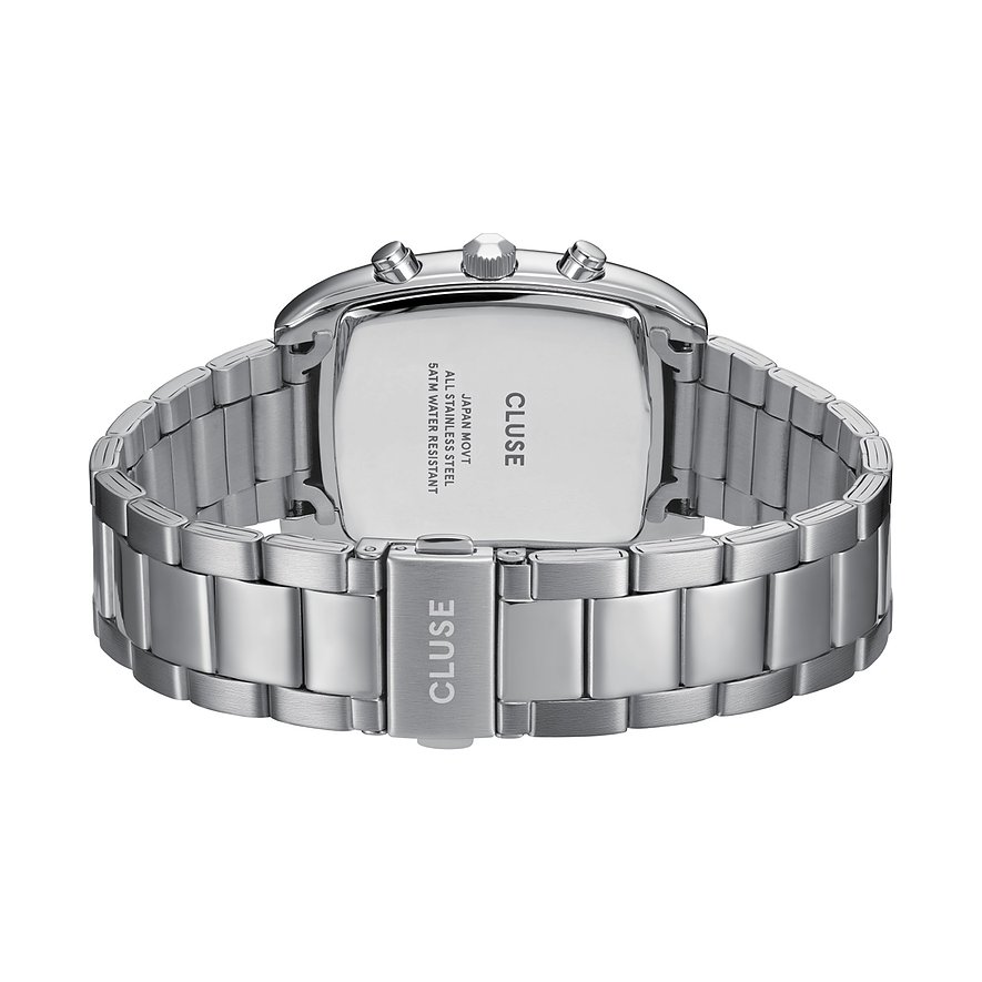 Cluse Herrenuhr mit Edelstahlgehäuse und silberfarbenem Armband.