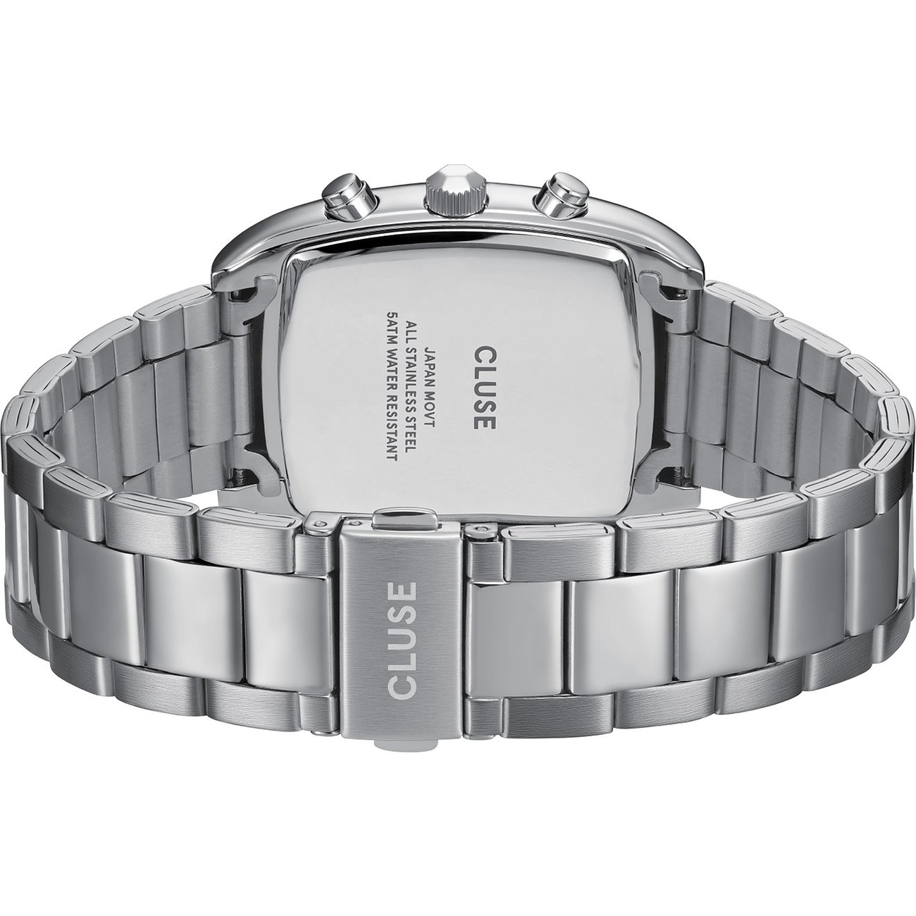Cluse Herrenuhr mit Edelstahlgehäuse und silberfarbenem Armband.