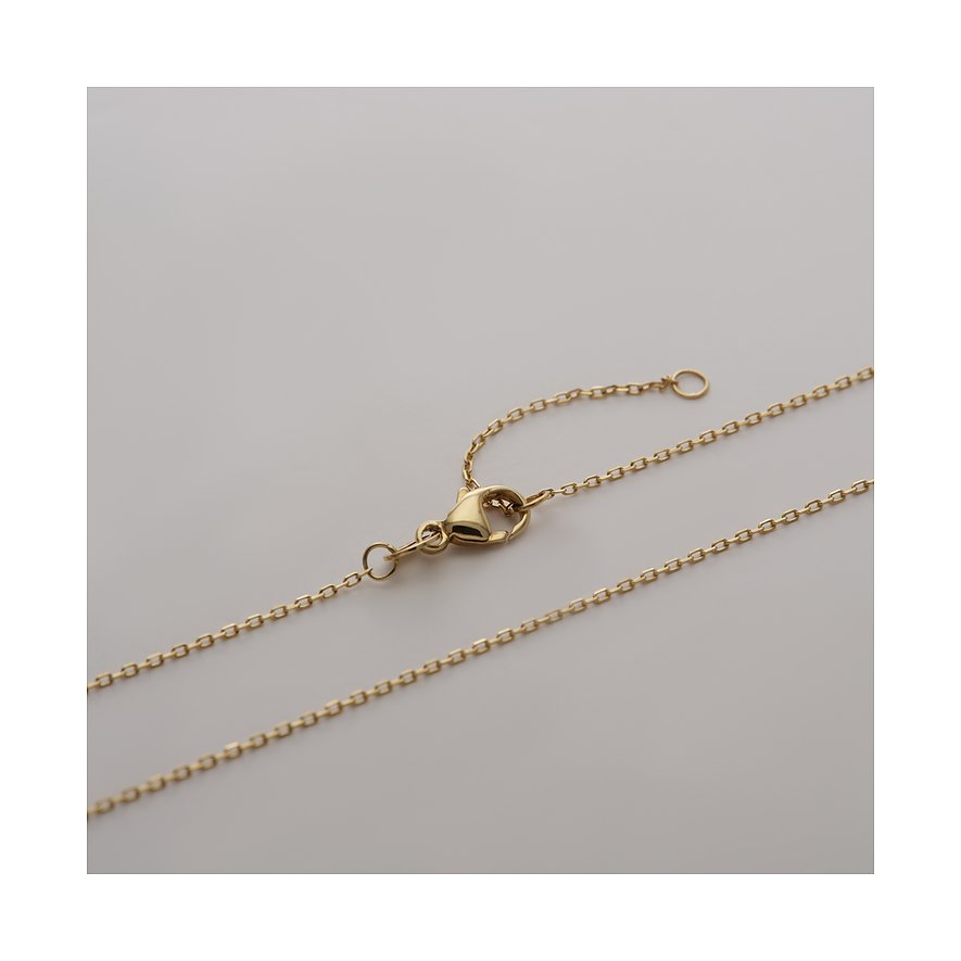 Detailansicht der goldfarbenen Kette des CHRIST Halsschmucks aus 585 Gelbgold mit Verschluss und Verlängerung.