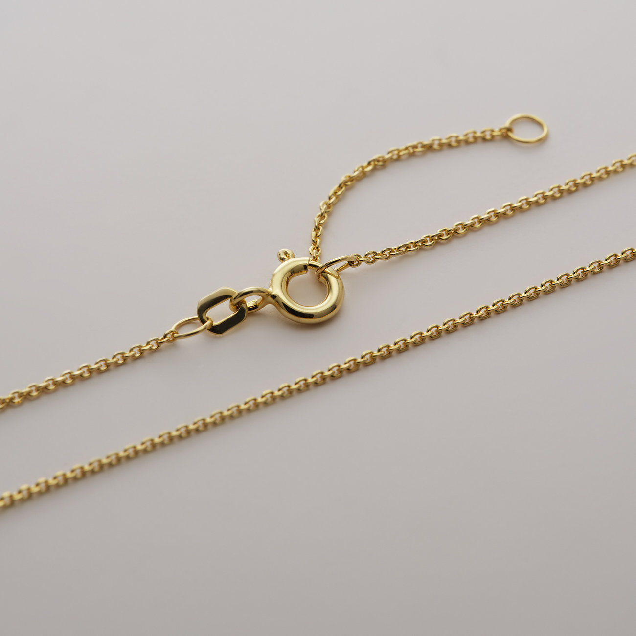 Nahaufnahme einer CHRIST Halskette aus Gelbgold mit einem Diamanten. Das Bild zeigt den Verschluss und einen Teil der Kette.