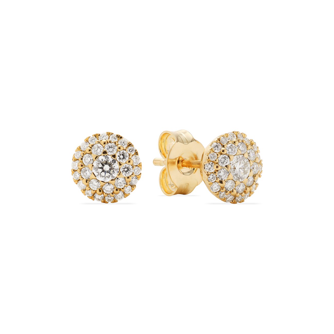 Boucles d'oreilles CHRIST en or jaune 585 avec diamants étincelants, formant une forme ronde.