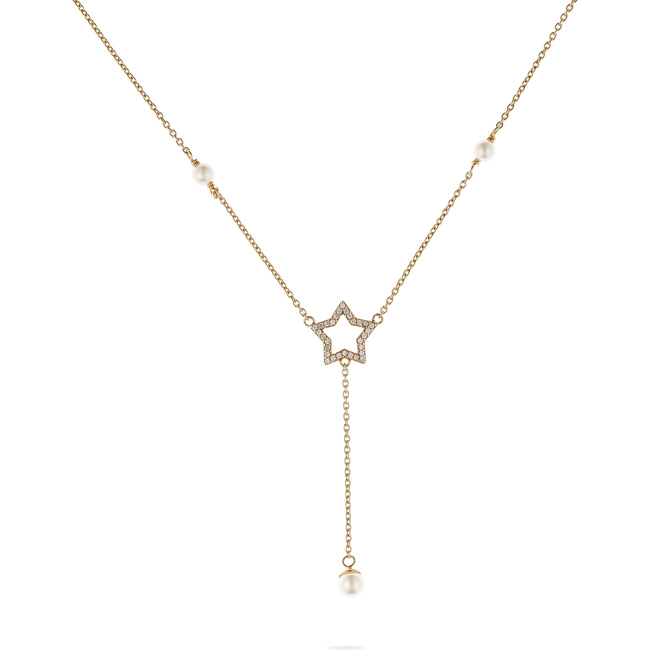 CHRIST Halsschmuck aus recyceltem, goldfarbenem 925er Silber. Eine Sterlingsilberkette mit Zirkonia-Stern-Anhänger.