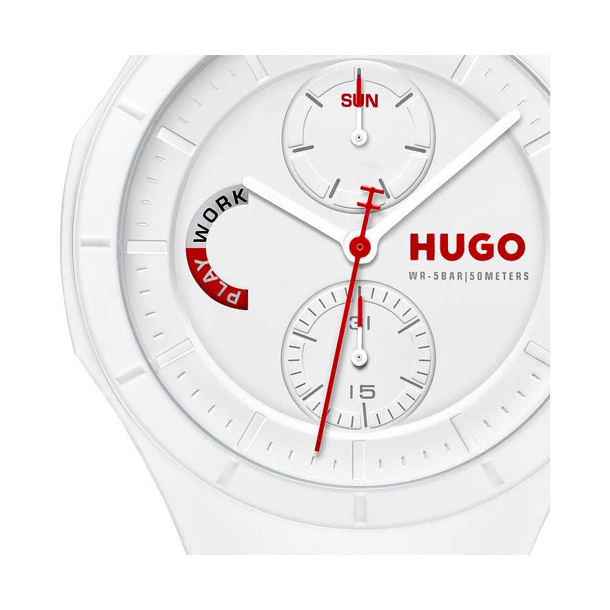 Hugo Herrenuhr mit Edelstahlgehäuse, analog, mit Datumsanzeige und Chronograph.