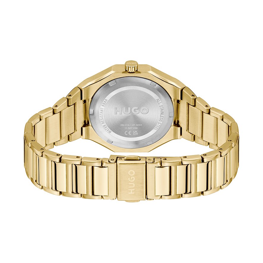 Hugo Unisexuhr aus Edelstahl, goldfarben, mit poliertem Armband.
