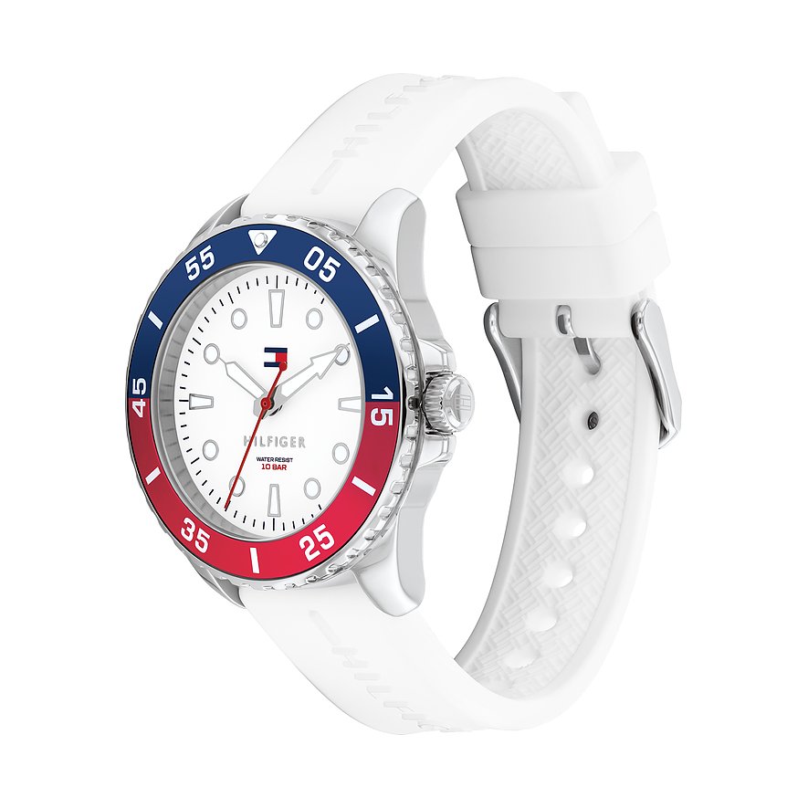 Tommy Hilfiger Kinderuhr mit Edelstahlgehäuse, analog, mit bicolor Lünette.