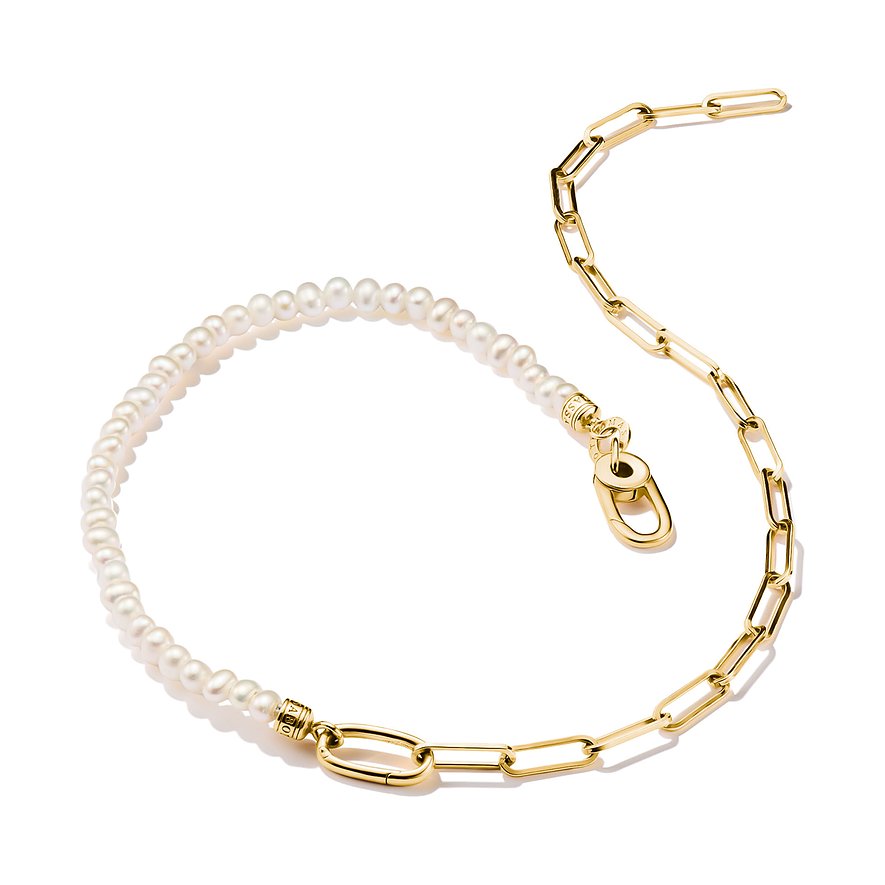 Thomas Sabo Halsschmuck aus Silber mit Perlen und Goldkette, detailliert von oben in Nahaufnahme.