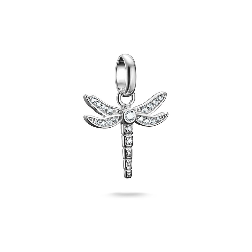 Thomas Sabo Libellen-Anhänger aus recyceltem Silber, besetzt mit funkelnden weißen Zirkonia-Farbsteinen.