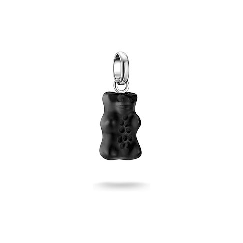 Pendentif ours Thomas Sabo en argent 925 recyclé et verre noir, autonome devant un fond blanc.