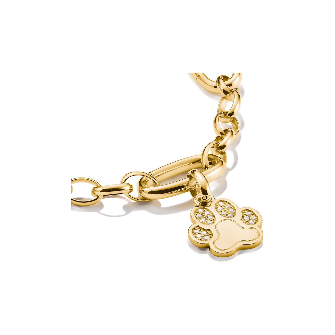 Bijou pendentif Thomas Sabo en argent recyclé plaqué or, avec une patte incrustée de pierres de zirconium.