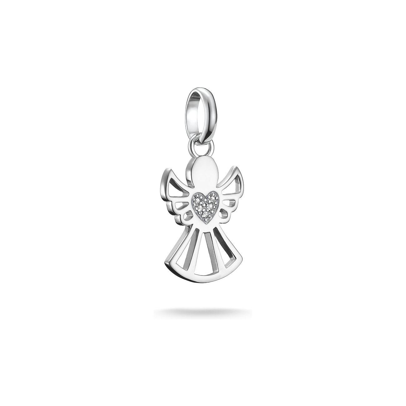 Ciondolo angelo custode Thomas Sabo in argento riciclato, decorato con un cuore di zirconi colorati.