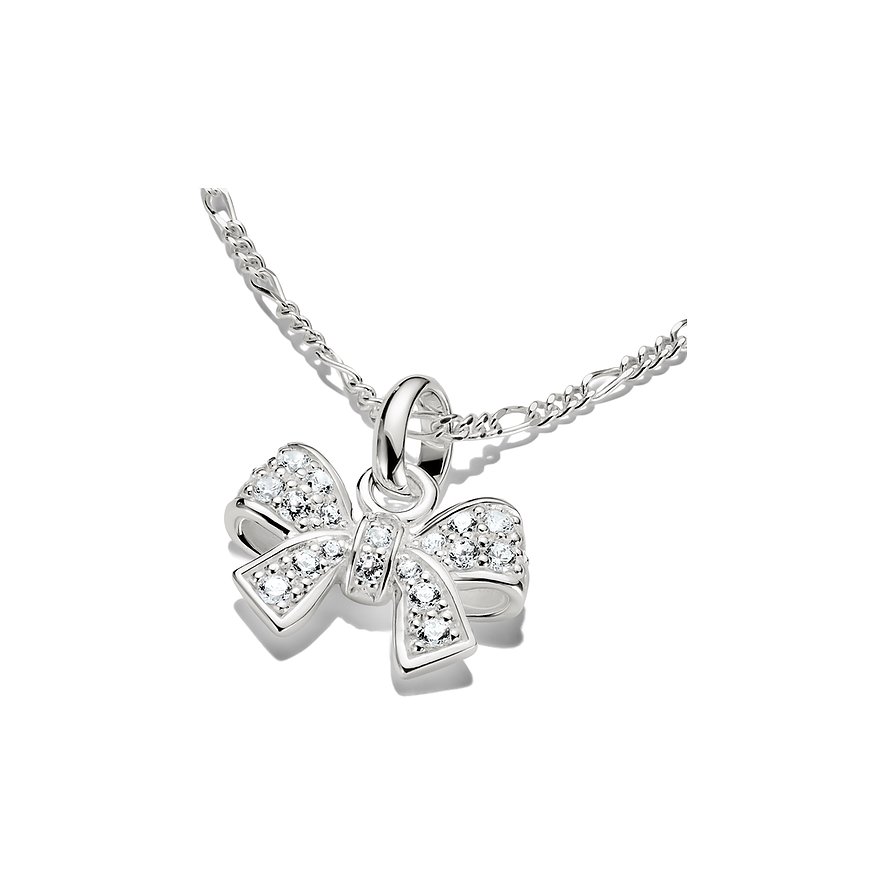 Gioiello pendente Thomas Sabo in argento riciclato a forma di fiocco, incastonato con zirconi colorati scintillanti.