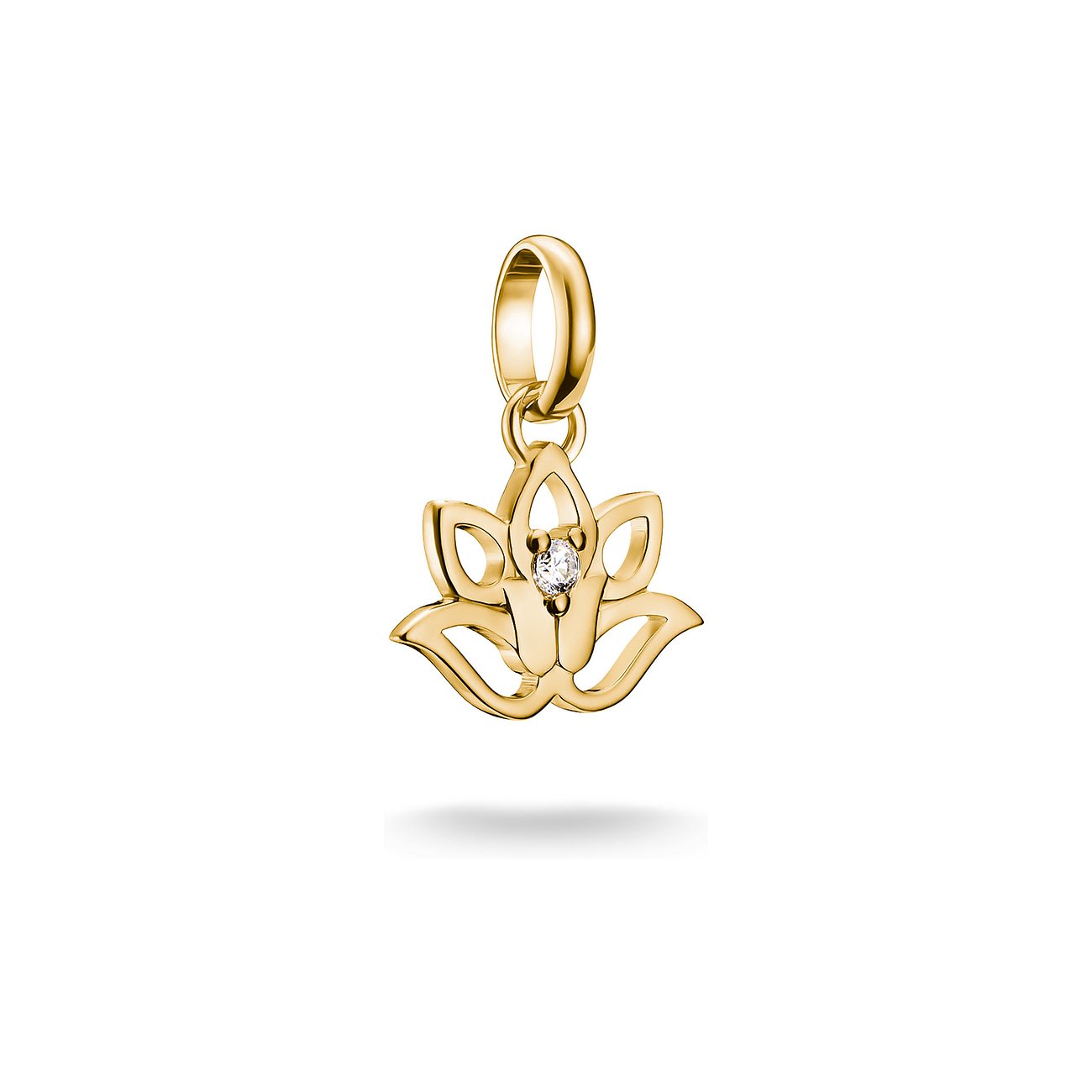 Gioiello pendente Thomas Sabo in argento riciclato effetto oro, a forma di fior di loto con zircone al centro.
