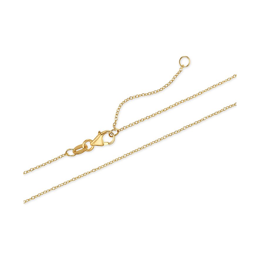 CHRIST Halsschmuck aus 585 Gelbgold mit einem Karabinerverschluss und Verlängerungskettchen auf weißem Grund.