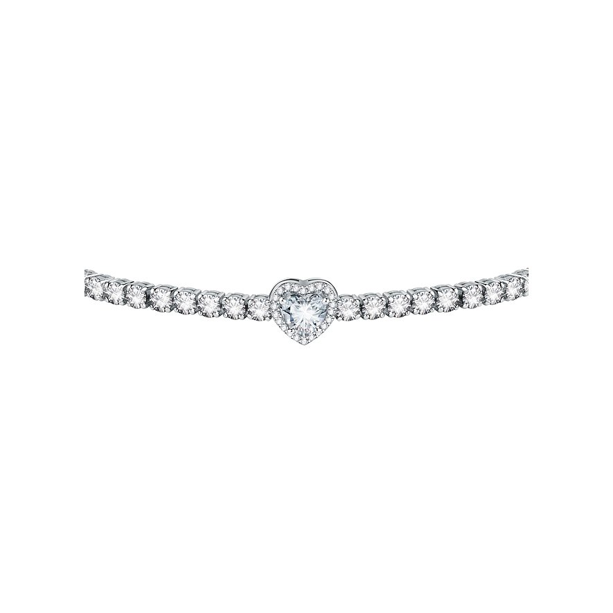 Bracelet Morellato en argent recyclé avec une rangée de pierres de zircone claires et un cœur au centre.