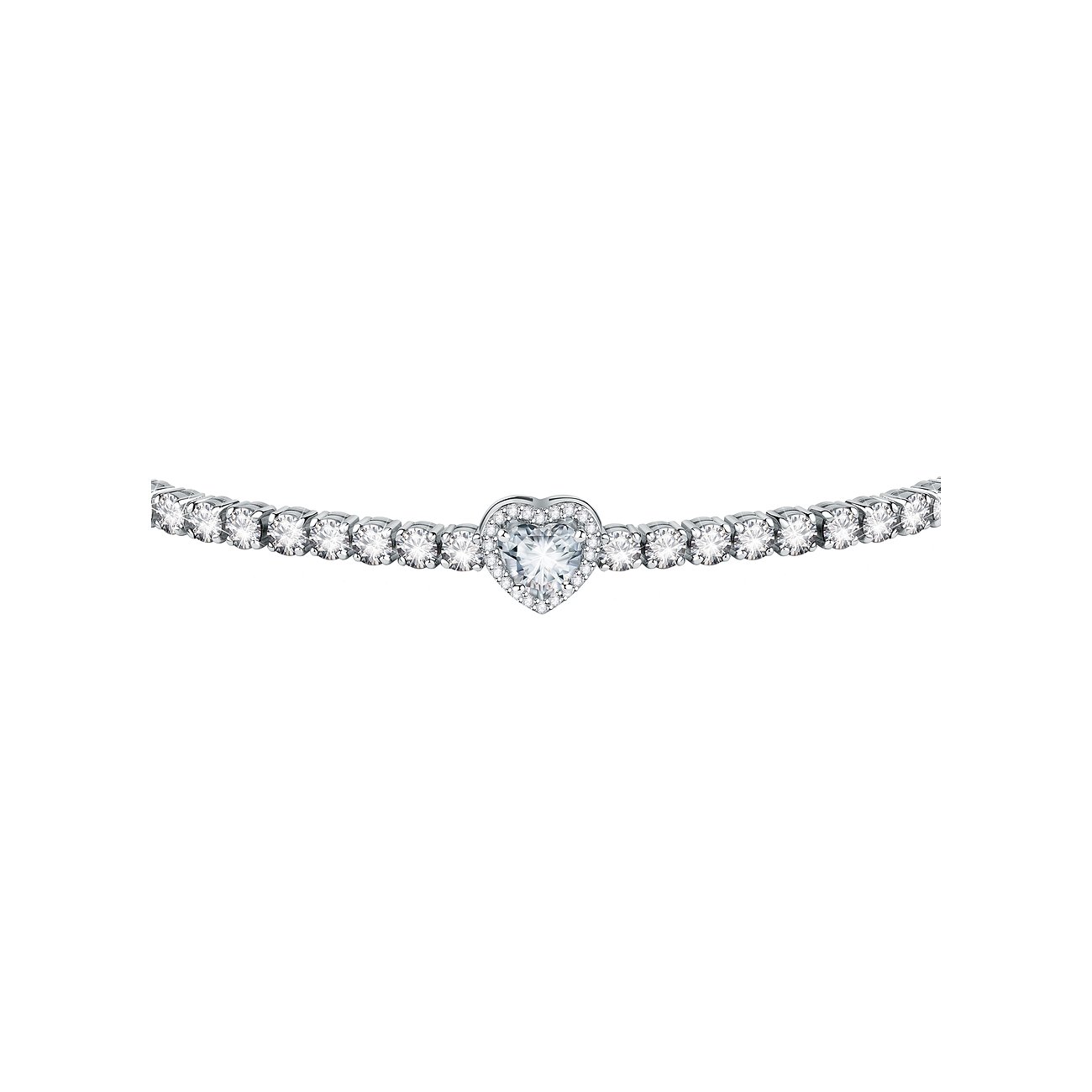 Bracelet Morellato en argent recyclé avec une rangée de pierres de zircone claires et un cœur au centre.