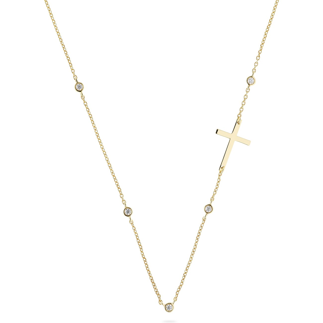 CHRIST Halskette aus goldenem recycelten 925er Silber mit Zirkonia-Steinen und einem goldenen Kreuzanhänger.