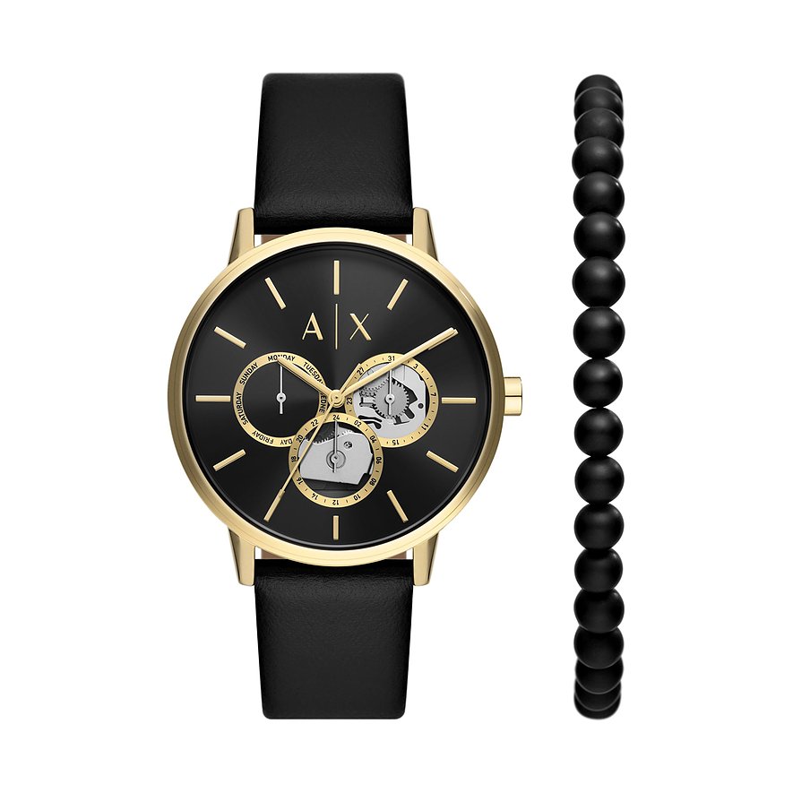 2. Chance - Armani Exchange Uhren-Set AX7146SET, Herren, Edelstahl, Armband: Leder, Quarz, analog