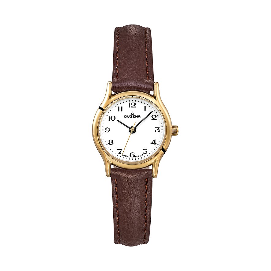 Dugena Damenuhr Vintage 4461109-1, Damen, Edelstahl, Armband: Leder, Quarz, analog
