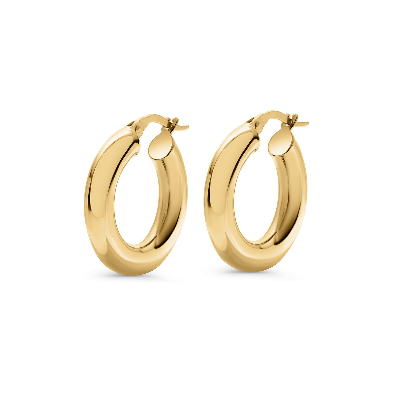 CHRIST Gelbgold 585 Ohrschmuck: Zwei glänzende, dicke Creolen aus Gelbgold mit Schnappverschluss.