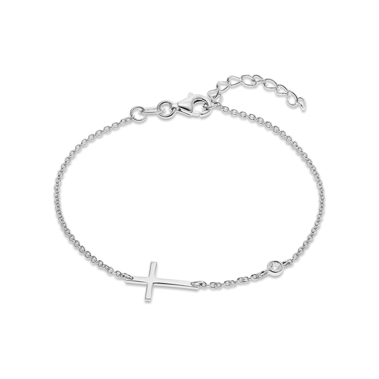 CHRIST Armband aus recyceltem Silber 925 mit einem seitlichen Kreuz und einem Zirkonia-Farbstein.