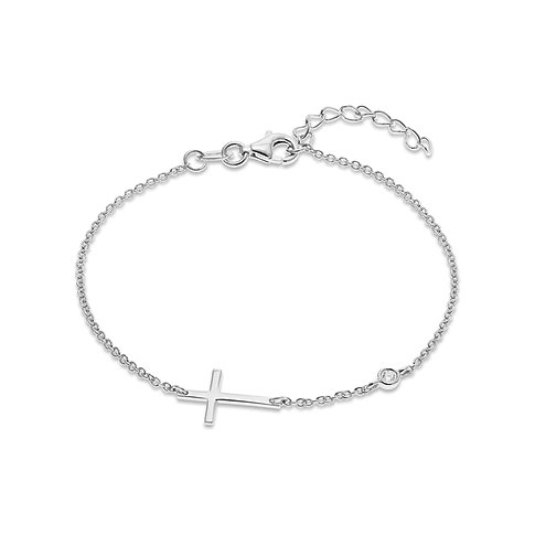 CHRIST Armband aus recyceltem Silber 925 mit einem seitlichen Kreuz und einem Zirkonia-Farbstein.