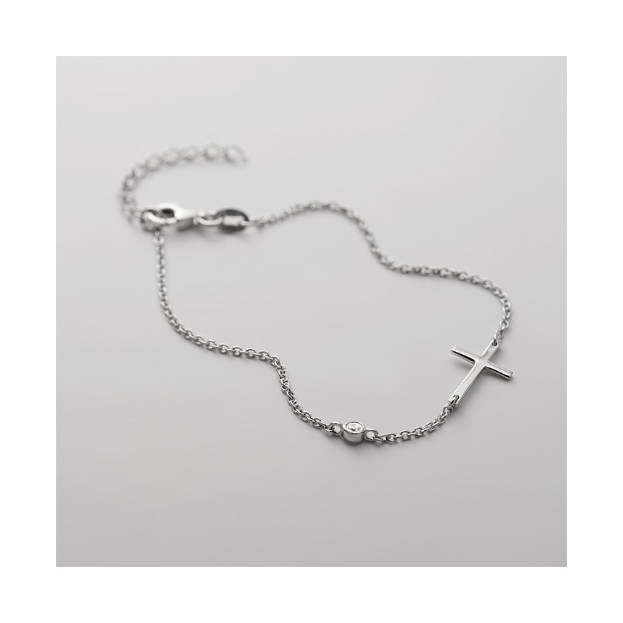 CHRIST Armband aus recyceltem 925er Silber mit Kreuz und kleinem Zirkonia.