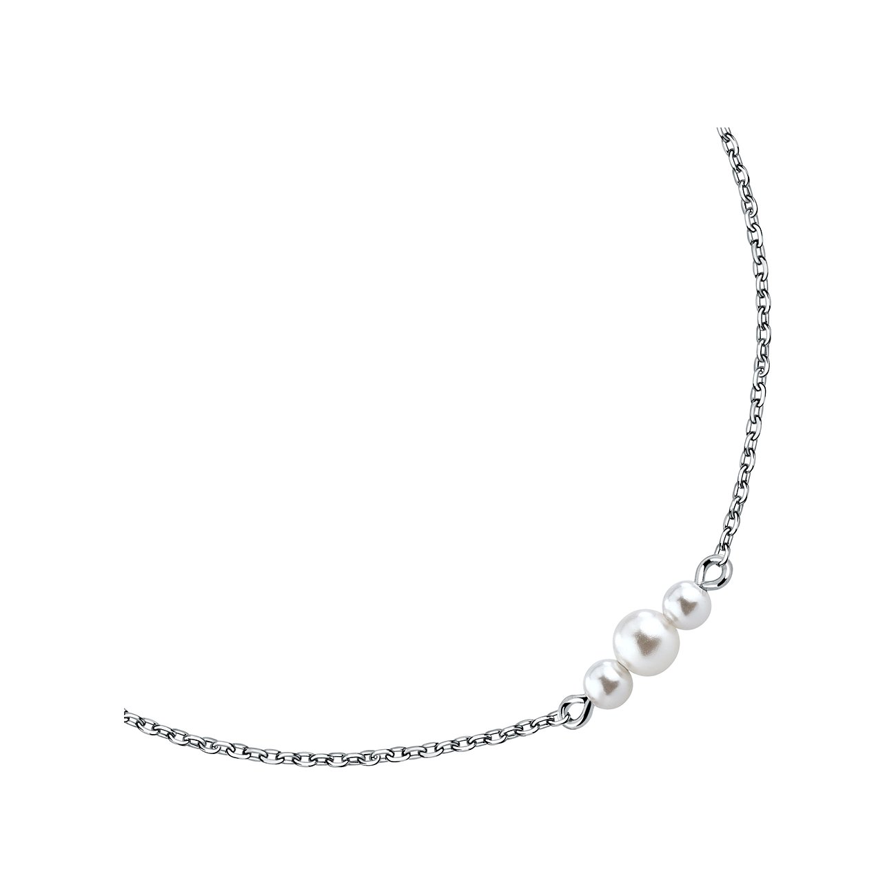 La Petite Story Armband aus rhodiniertem 925er Silber mit vier weißen Perlen an einer feingliedrigen Kette in einer Reihe