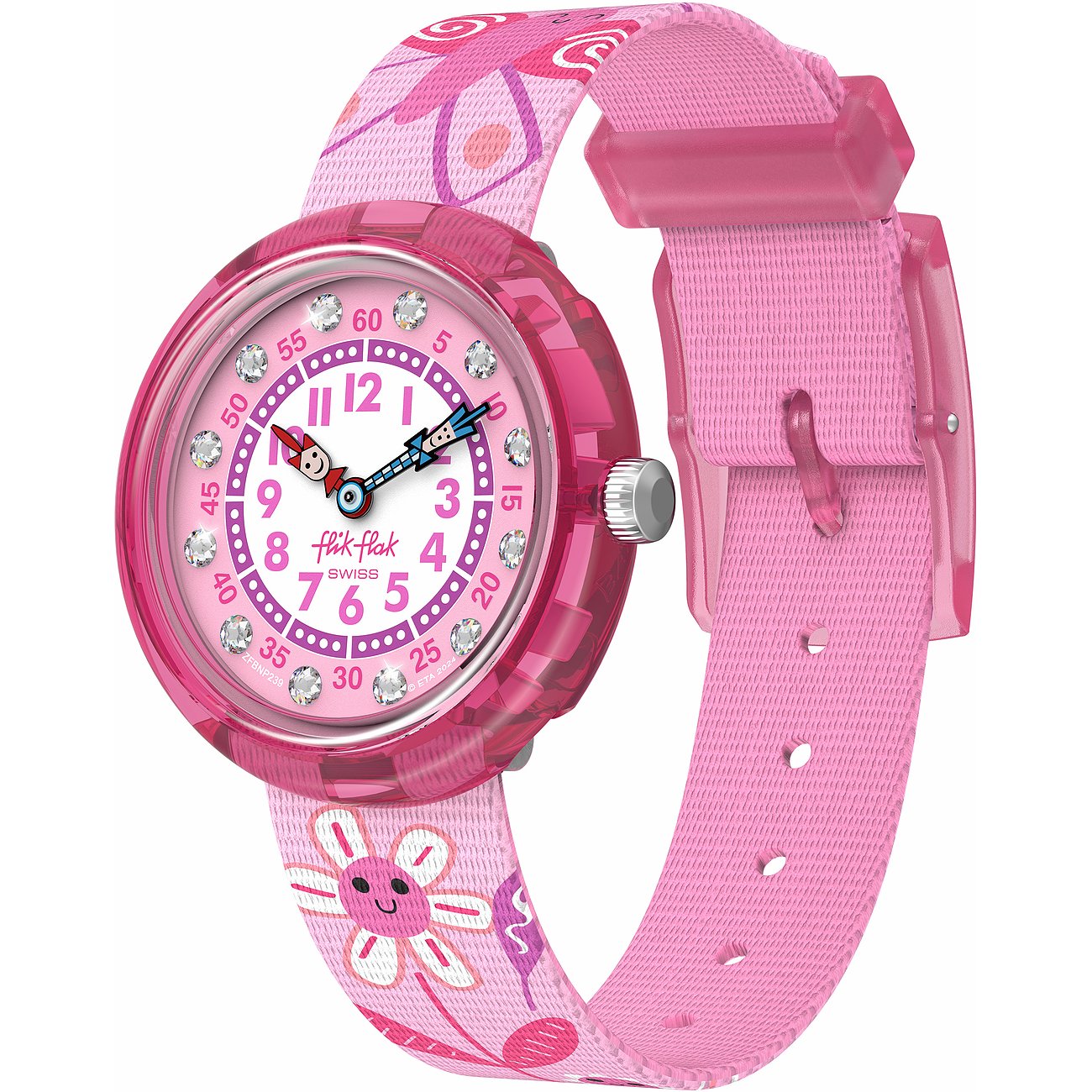 Flik Flak børneur med plastik urkasse, pink, med zirkonia.