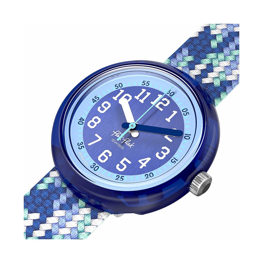 Flik Flak Kinderuhr mit Kunststoffgehäuse, blau, analog, mit Ziffern.