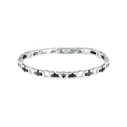 Maserati armlänk i rostfritt stål med silverlänkar och svarta accenter, sammankopplade i U-form.