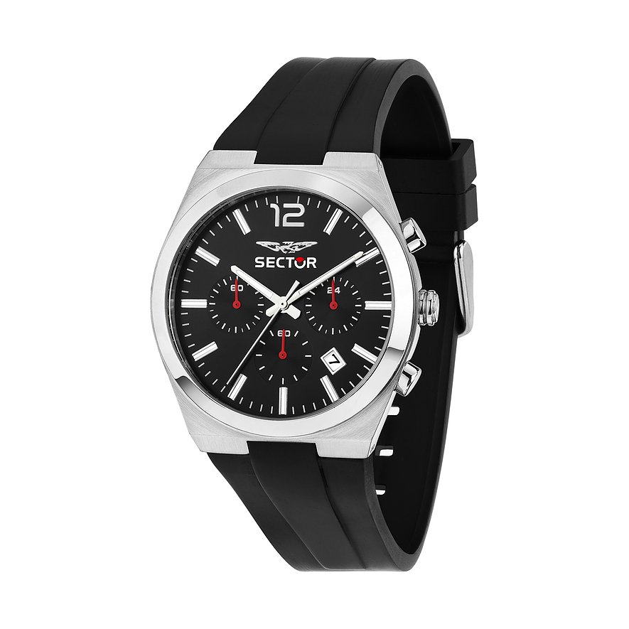 Sector Chronograph C300 R3271301001, Herren, Edelstahl, Armband: Silikon, Quarz, analog