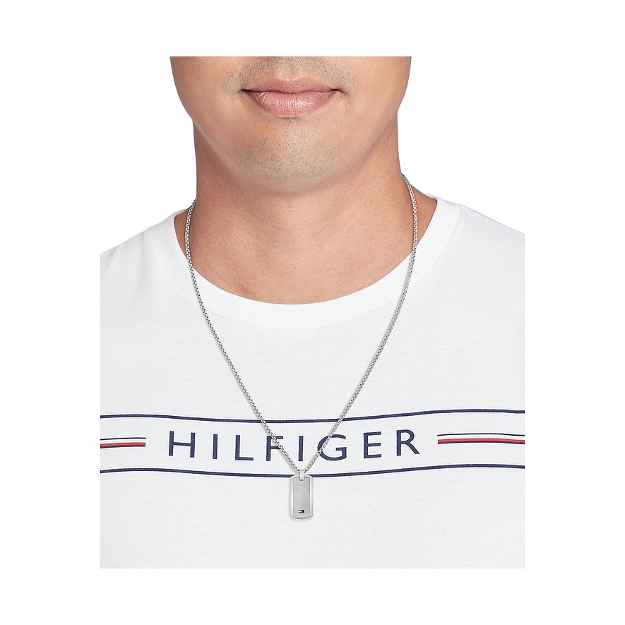 Tommy Hilfiger roestvrijstalen ketting met rechthoekige hanger.