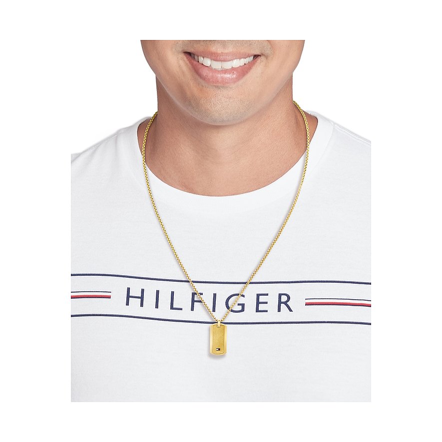 Tommy Hilfiger Edelstahl-Kette mit rechteckigem Anhänger.