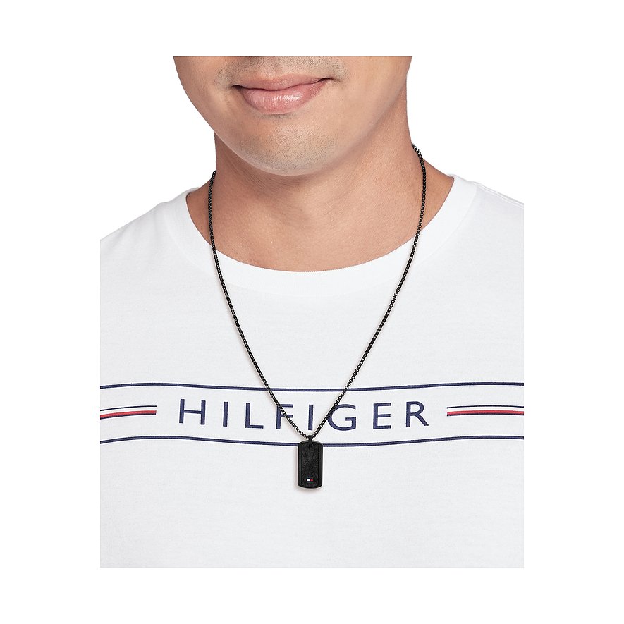 Tommy Hilfiger Edelstahl-Halskette mit Anhänger und geriffeltem Muster.