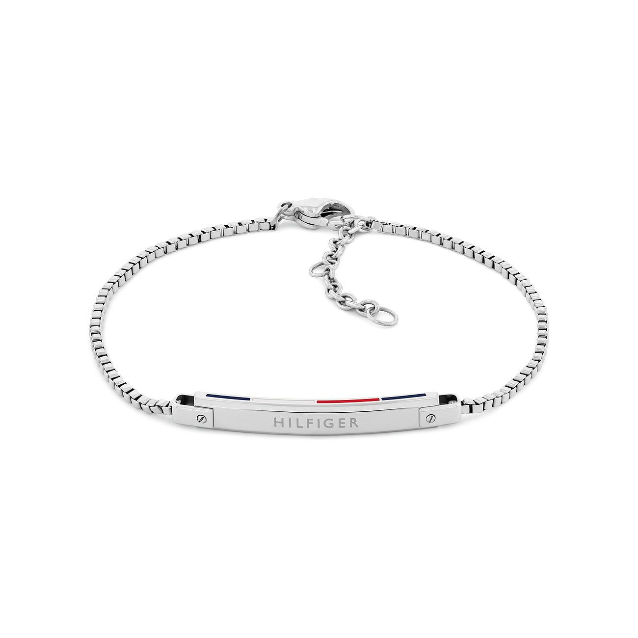 Tommy Hilfiger Armband aus Edelstahl mit farbigen Streifen und Logoprägung.