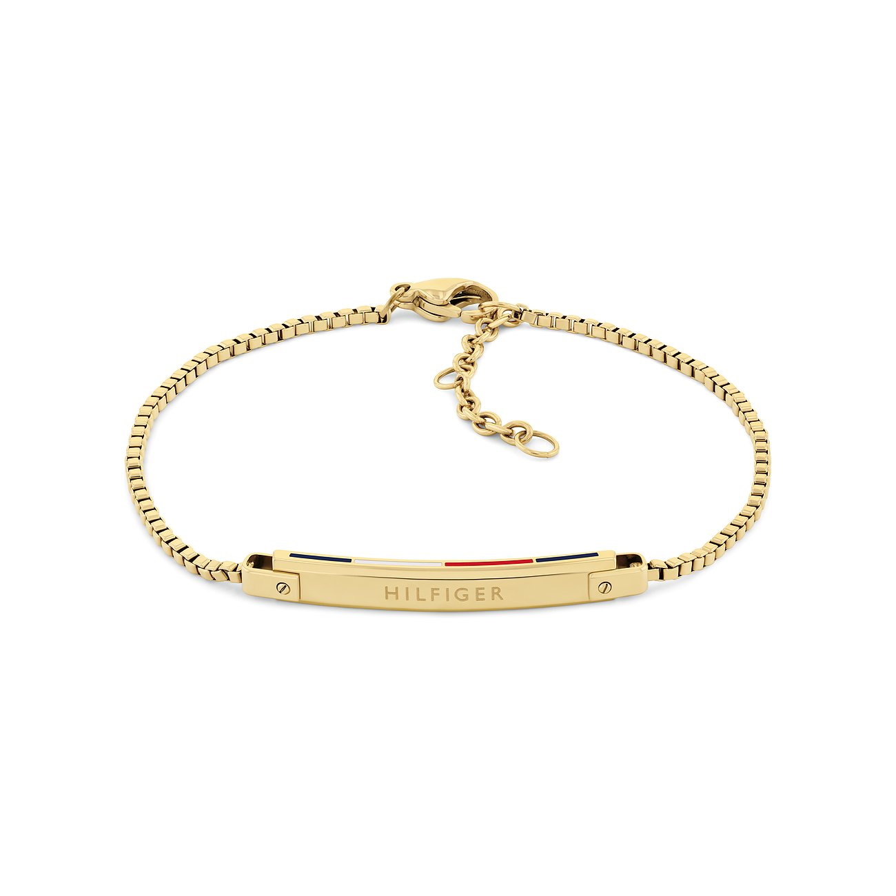 Tommy Hilfiger Armband aus Edelstahl mit Tommy-Logo und Farbstreifen.