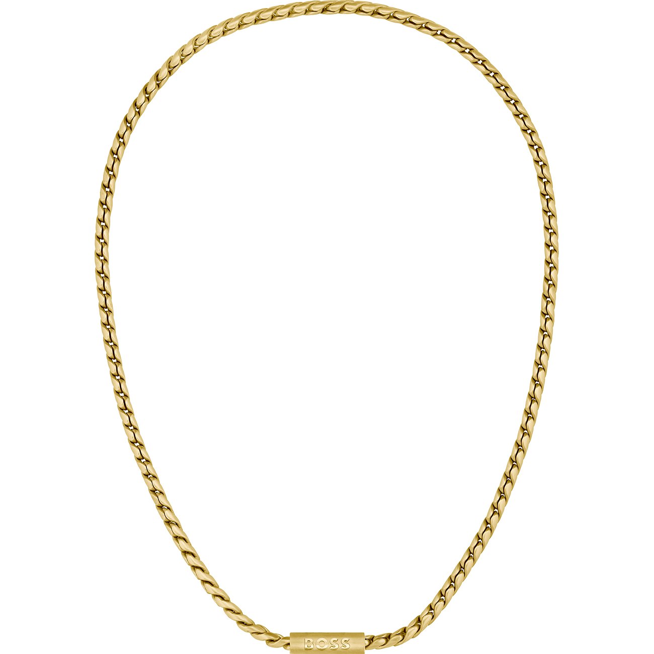 Boss Halsschmuck aus Edelstahl, goldfarben, mit Logo-Anhänger.