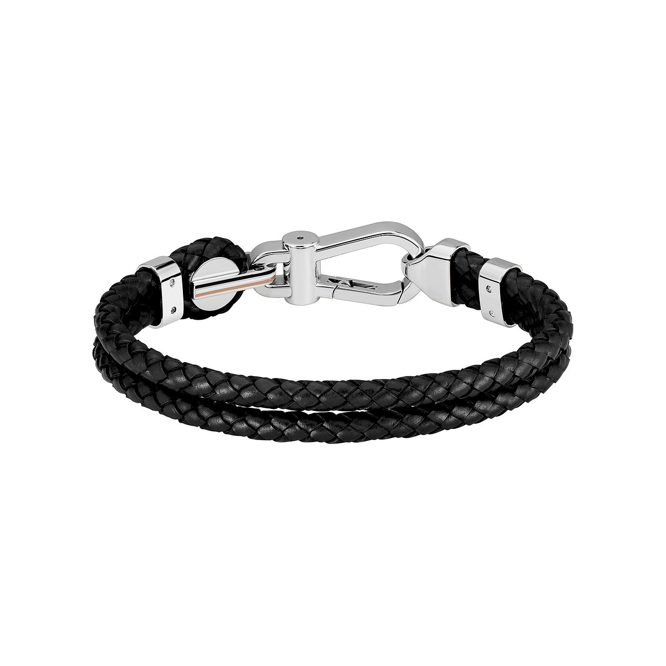 Boss geflochtenes Lederarmband mit Edelstahlverschluss.