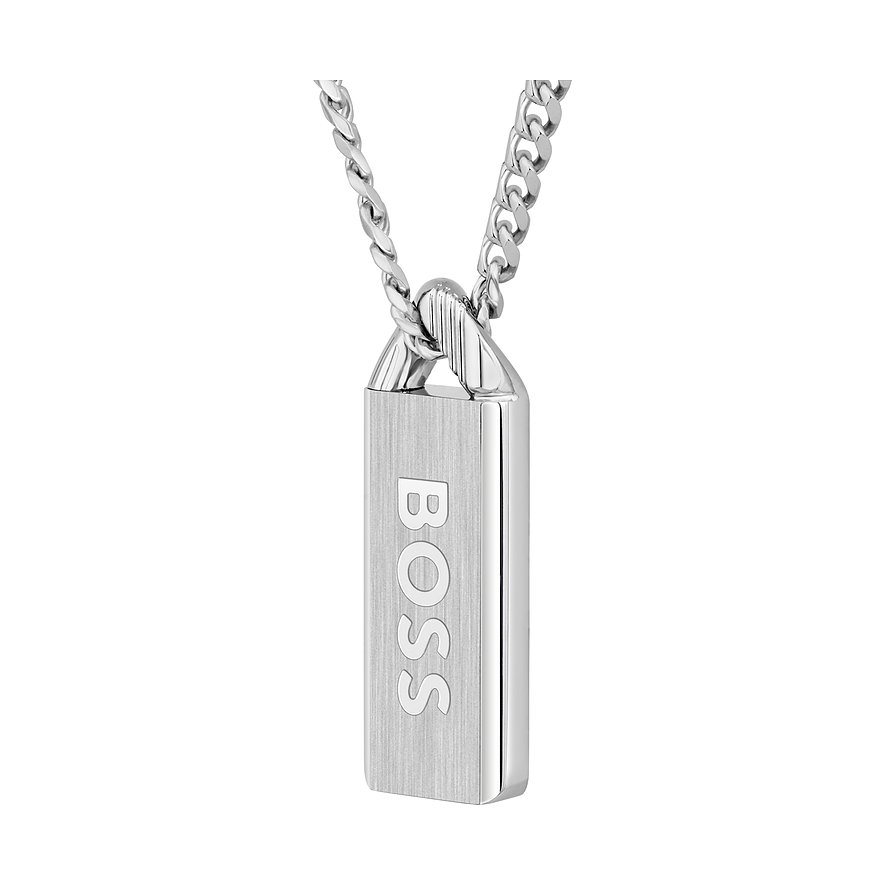 Boss Halsschmuck aus Edelstahl mit Emaille und BOSS-Schriftzug.